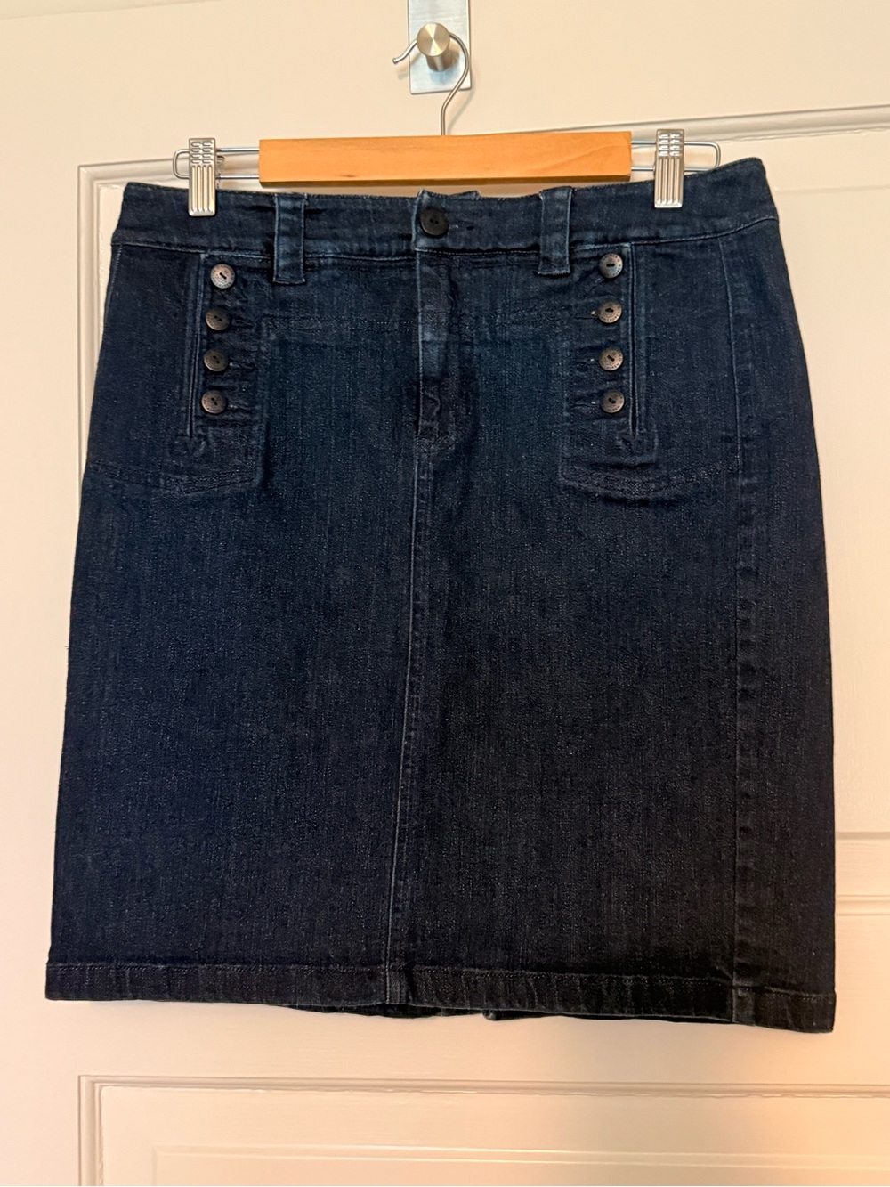 Ralph Lauren Dark Indigo Denim Pencil Skirt with Button Trim